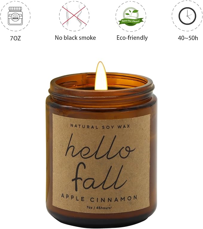 Fall Decorations for Home - Fall Candles, Gifts for Women, Natural Soy Wax Apple Cinnamon Scented Candles