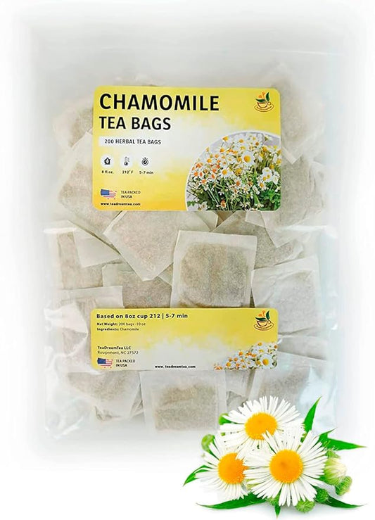 TeaDeam Tea Chamomile Tea Bags | Caffeine-Free & Sleep Time Tea | Chamomile Flowers Aroma - For Relieving Stress | Brew Hot Or Iced | 200 Tea Bags
