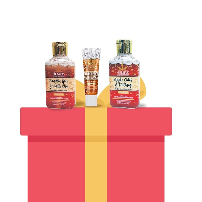 Holiday Limited Edition Mini Scents (2 Pack of 2.25 oz and Lip Balm), Pumpkin Spice & Vanilla Chai Lotion + Pumpkin Spice & Vanilla Chai Lip Balm + Apple Cider & Nutmeg Lotion | Christmas Gift