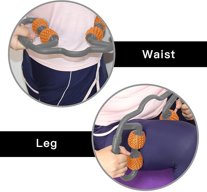 Cellulite Massage Tool Muscle Roller - Deep Fascia Massager & Dimpled Skin Remover for Legs, Thighs & Buttocks - Anti-Cellulite Roller, Smooth Skin, Pain Reliefs （Orange Gray -4wheel）