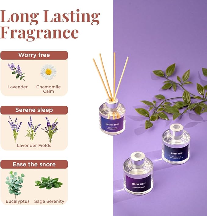 Folkulture Reed Diffusers for Home, Set of 3-5 oz | Sleep Diffuser Oil with Sticks for Bathroom Decor Accessories, Living Room, Office, Desk| Natural Essential Oils | Housewarming Gifts | Lavender