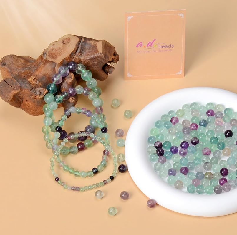 AD Beads Handmade Gemstone Stretch Elastic Bracelet Crystal Healing Reiki Nature's Beauty and Spiritual Essence Unisex (8mm, Fluorite)