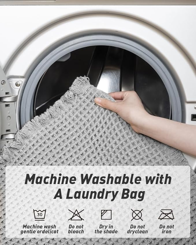 AMOAMI Upgraded Waffle Bath Mat, Super Absorbent Non Slip Bath Mats for Bathroom Floor, Machine Washable Bathroom Rugs with Tassels, Rubber Backed Bathroom Mats, Ultra Soft, 18" x 30", Grey