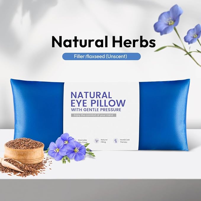 Eye Pillow for Yoga, Relaxation, Sleeping, Microwavable Weighted Eye Mask Heated for Meditation, Dry Eyes, Moist Heat Hot & Cold Eye Compress with Aromatherapy, No Scent (Blue)