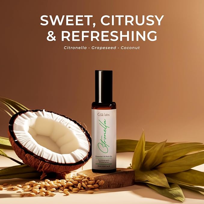 Gya Labs Citronella Essential Oil Roll On - 0.34 Fl Oz - Travel Size Roller for Camping, Skin, Aromatherapy Relief, Convenience