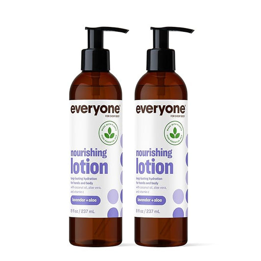 Everyone 2-in-1 Lotion for Hands/Body, 8 ounce (Pack of 2) Lavender and Aloe made with Essential Oils for Men and Women