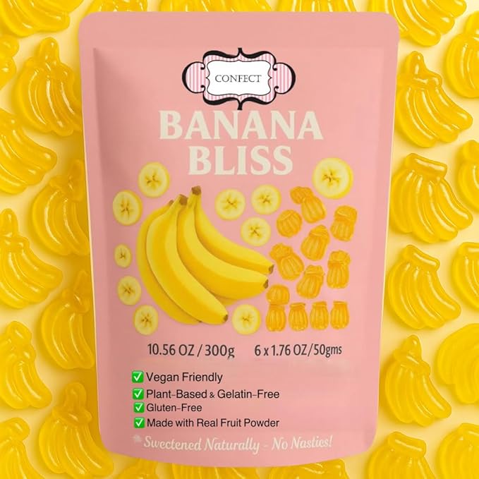 Confect Banana Bliss Fruit Gummies – Vegan Candy – 6 Packs x 1.76 oz – Gluten-Free, No Corn Syrup, Banana Shape