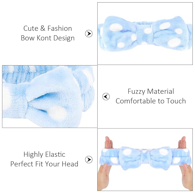 8 Pack Spa Headband for Washing Face Stocking Stuffers Skincare Headbands Bulk for Women Girls Soft Coral Fleece Hairband Cute Bow Headbands for Washing Face Makeup