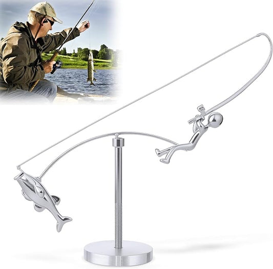 Kinetic Fishing Sculpture,Balance Art for Your Space,The Fisherman Balancing Sculpture,Home Office Decor, Metal Fishing Statue,Gifts for Fishing Lovers