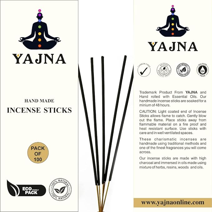 Yajna-Lemon-Grass-Incense-Sticks 100%-Natural-Handmade-Hand-Dipped Organic-Chemicals-Free for-Purification-Relaxation-Positivity-Yoga-Meditation The-Best-Woods-Scent (500 Sticks (750GM))