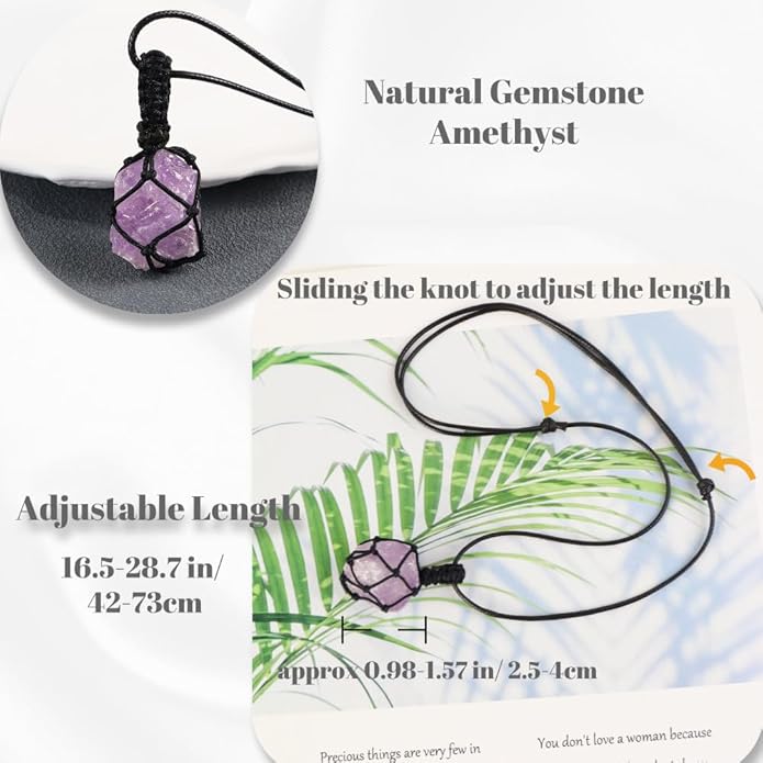 Handmade Natural Gemstone Crystal Pendant Necklace Stone Holder Necklace Cord Net Necklace with Adjustable Length for Women Men