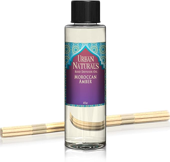 Urban Naturals Moroccan Amber Reed Diffuser Refill Set | Includes a Free Set of Reed Sticks! 4 oz. | Great Gift Idea Home Fragrance Lovers!