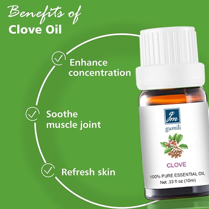 Clove Oil - Pure Organic Essential Oils for Skin, Hair, Diffuser, Spray, Roll On, Body Massage - Clove Bud Oil, 10mL