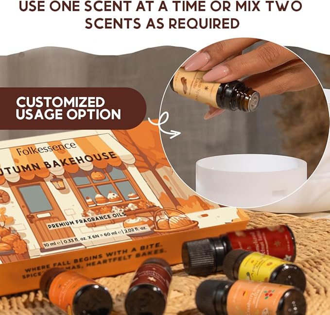 Folkulture Essential Oils for Home | Set of 6 (0.34 fl oz x 6) Fall Essential Oils or Diffuser Oil for Relaxation | Pumpkin Spice, Vanilla Essential Oil or Fall Scents | Fall Essentials for Women