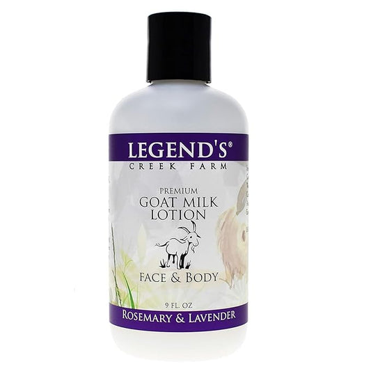 Legend's Creek Farm Goat Milk Lotion - Moisturizing Goat Milk Body Lotion for Body, Hand & Face - 9 oz Body Moisturizer with Shea Butter, Sunflower Oil, Aloe, Handmade in USA (Rosemary & Lavender L.)