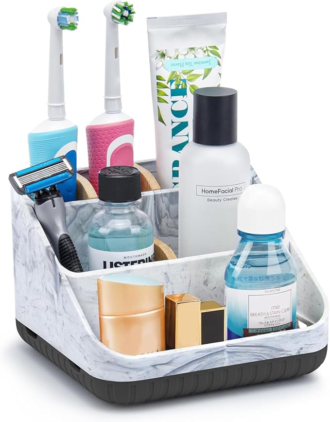 Chintu Toothbrush Holders for Bathroom Counter Organizer - 6 Slots Kids Tooth Brushing Holder Rustic Toothbrush and Toothpaste Holder for Vanity Organization Farmhouse Electric Toothbrush Caddy Black