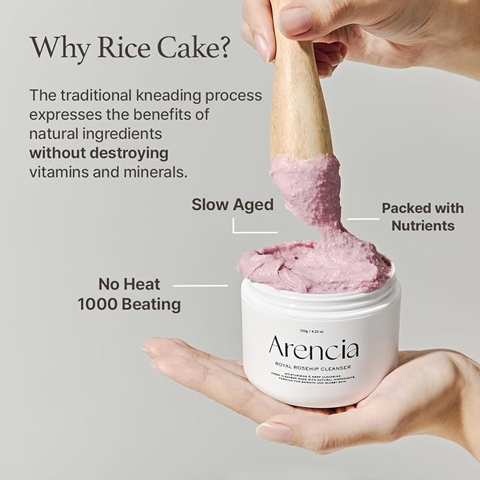 Arencia Rosehip Brightening Rice Mochi Face Cleanser & Daily Scrub - Moisturizing, Exfoliating & Deep-Cleansing - All Skin Types with Rice Powder & Rice Water (1.76oz)
