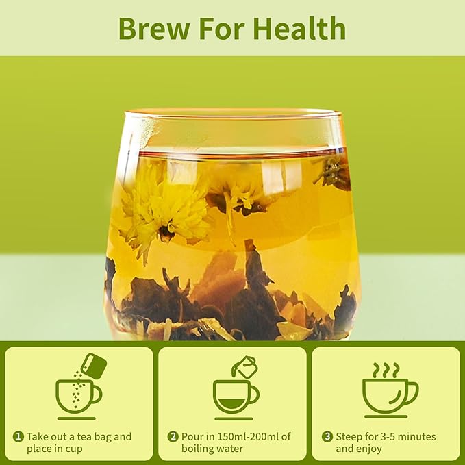 Dandelion Wolfberry Tea Organic, Natural Kidneys & Liver Health Dandelion Root Tea with Dandelion, Chrysanthemum, Wolfberry, Cassia Seed, Licorice, Orange Peel, Gardenia (3 Pack/36 Bags)