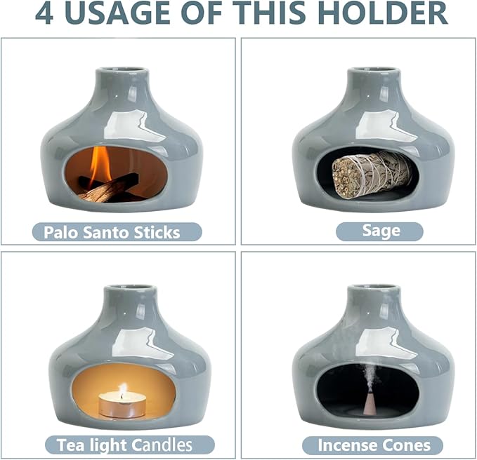 Handmade Ceramic Aroma Holder for Palo Santo Sage and Incense Sticks Meditation Yoga Relaxation Essential with Heat-Resistant Base Natural Home Decor Bowl