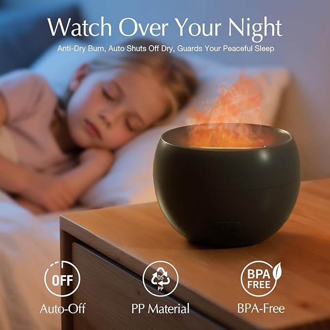 SALKING Flame Diffuser for Essential Oils, Fire Aromatherapy Essential Oil Diffuser, 150ml Ultrasonic Cool Mist Humidifier with Auto-Off Function, Small Diffuser for Home,Office,Bedroom,Gift (Black)