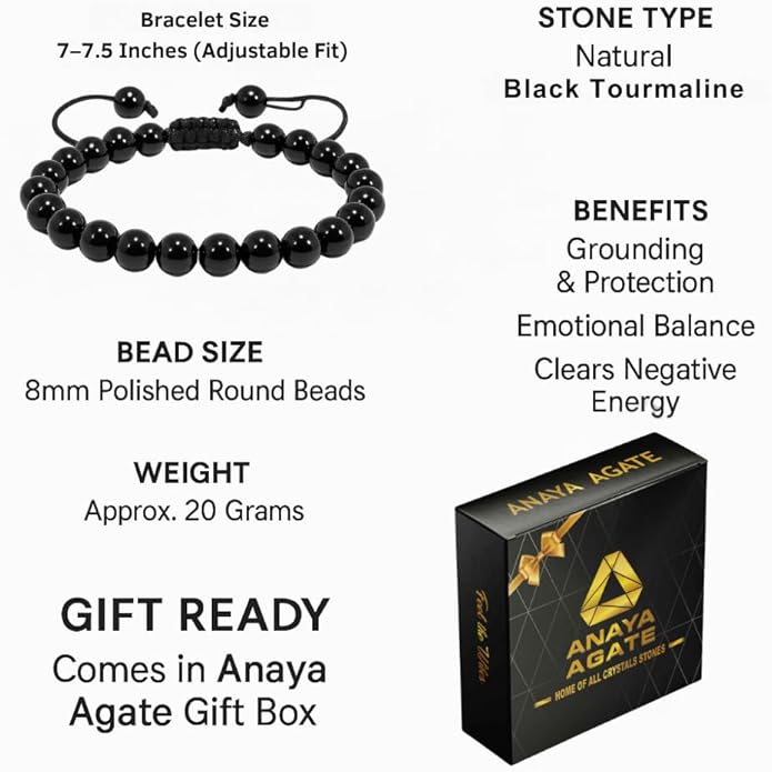 Energy Protection Crystal Handmade Adjustable Bead Bracelet Perfect for Men, Women’s Gift - Gemstone Healing Stretch Bracelet Pulsera Para Hombre Mujer Stocking Stuffer