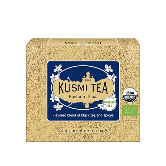 Kusmi Tea - Kashmir Tchai - Organic Black Tea Flavored with Anise, Cardamom, Cinnamon, Ginger & Cloves - Smooth, Flavourful, Caffeinated Tea - Box of 20 Tea Bags