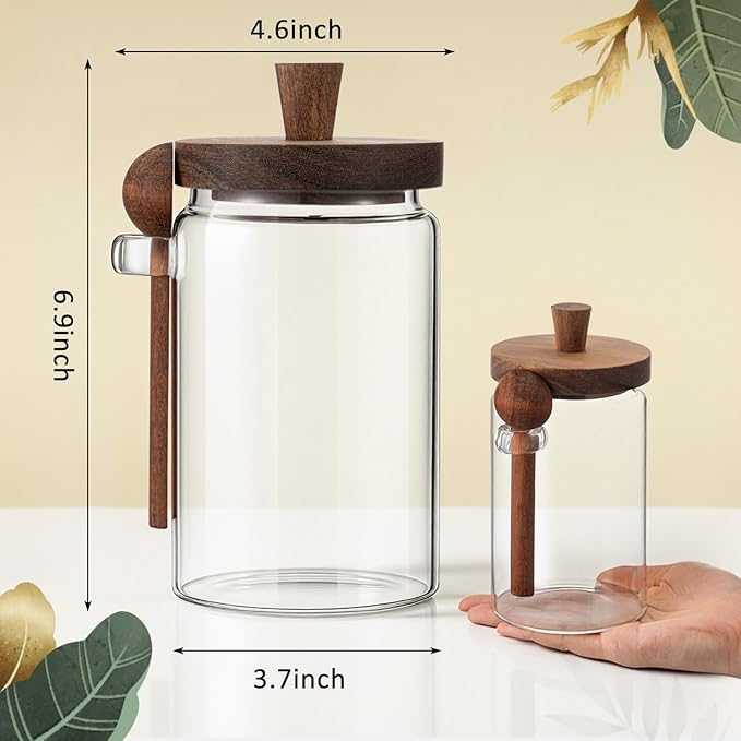Suclain 2 Set Glass Bath Salts Jar with Wooden Lids and Scoop Bath Salt Container Food Airtight Storage Containers for Sugar Coffee Bean Candy Spice, 26oz