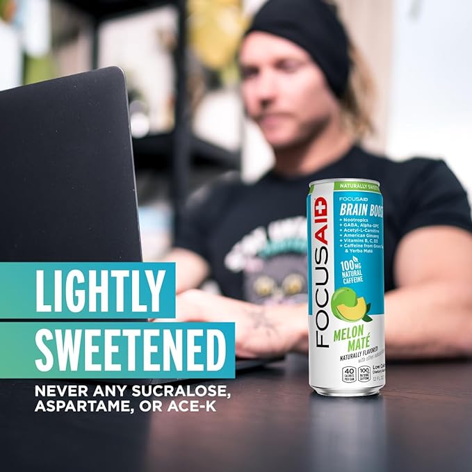 LIFEAID Energy Blend Nootropics Drink for Brain Fuel AlphaGPC GABA BComplex Yerba Mate Green Tea 100 Clean100mg Natural Caffeine 12oz. cans Pack , FOCUSAID, 12 Fl Oz (Pack of 4)