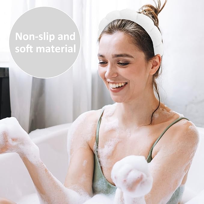 AMCAMI 2 PCS Puffy Spa Headband for Women Sponge Headbands for Girls Terry Towel Cloth Fabric Head Band for Skincare, Makeup Removal, Face Washing, Facial Mask, Shower, Hair Accessories (Black&White)