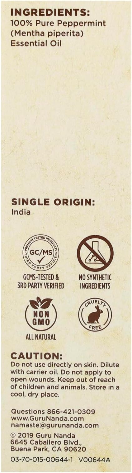 GuruNanda Peppermint Essential Oil, 100% Pure, Natural & Undiluted Aromatherapy Oil for Diffusers & DIY Recipes, Invigorating Scent Helps Support Focus and Clarity (0.5 Fl Oz)