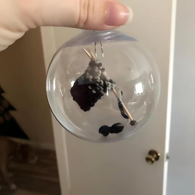 Knitting Ornament - Handmade Knit Gift for Knitters, Acrylic Christmas & Halloween Tree Decoration, Perfect Yarn Lover Gift, Unique Gifts for Crafters, Handmade Holiday Decor Ornaments (Black)