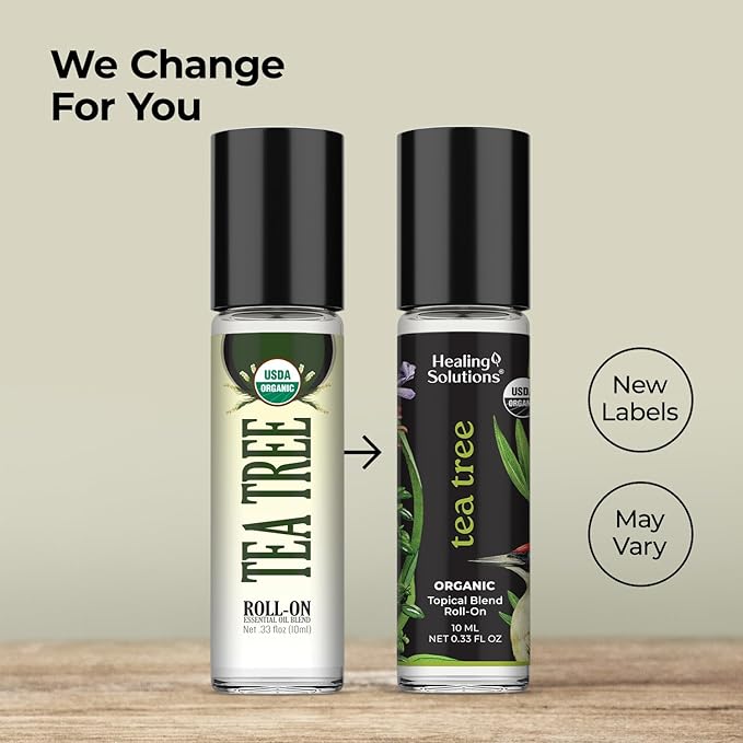 Healing Solutions (2 Pack) USDA Certified Organic Tea Tree Essential Oil Roll-On for Sleep & Skin - Body Oil Topical Applicator