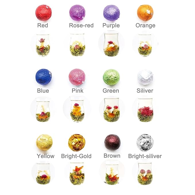 12 Assorted Blooming Flower Tea Balls Gift Set| Handmade Herbal Flowering Tea Balls Variety Individual Packing| Blooming Green Teas with Flowers for Teas Lovers, Anniversary, Valentine, Birthday (Christmas Bag)