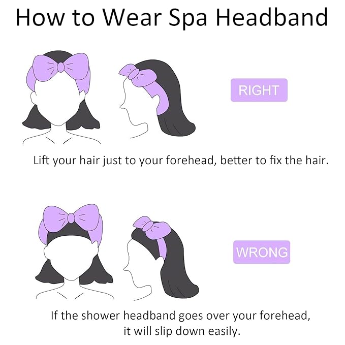 Ondder Spa Headband for Washing Face 8 Pack Purple Skincare Headbands for Women Girls Terry Cloth Cute Bow Head Bands