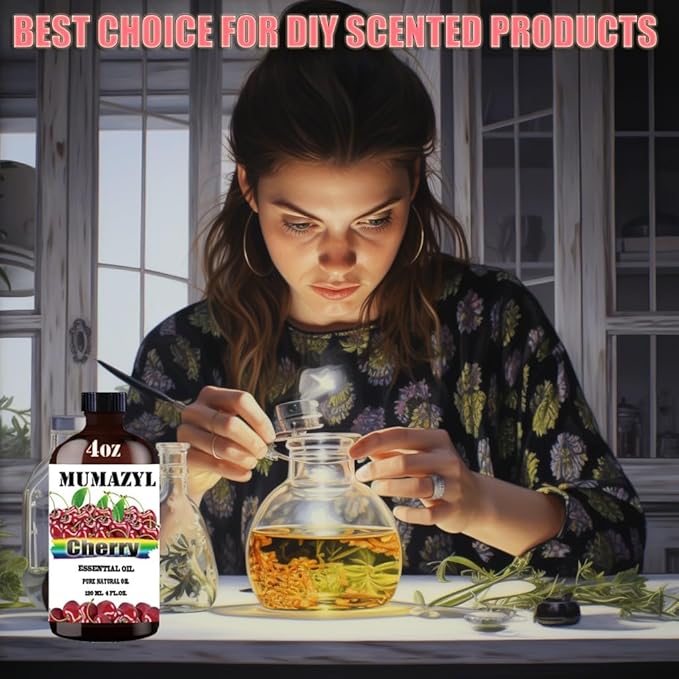 Cherry Essential Oil, Cherry Oil 4 Fl Oz 120ML for Diffuser Humidifier Yoga Cleaning DIY Candle Soap Making Essential Oils