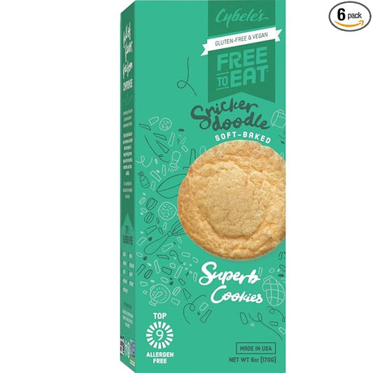 Cybele’s Free To Eat Gluten-Free & Vegan Cookies - Plant-Based, Dairy, Soy, & Nut Free - Soft-Baked School Safe Snack For Kids & Adults - 12 Cookies Per 6 oz Box (Snickerdoodle, Pack of 1)