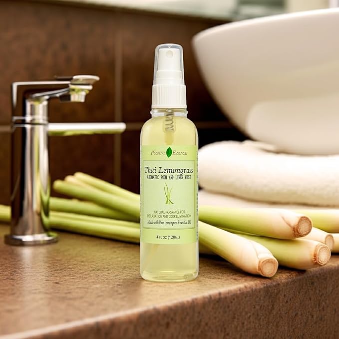 Thai Lemongrass Linen and Room Spray, Natural Air Freshener Made with Pure Lemongrass Essential Oil, Bathroom Air Freshener or Calming Pillow Spray