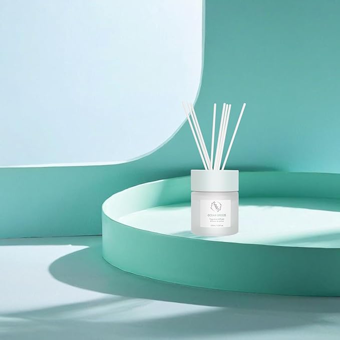 Reed Diffuser Set, Pretty Valley Home Diffuser 100Ml / 3.38fl OZ Gift Box - Includes Reed Diffuser Sticks, Fragrance Oil, and Glass Bottle for Bathroom Office Living Room Decor (Ocean Breeze)