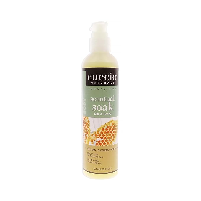 Cuccio Naturale Scentual Soak - Creamy, Liquid Wash For Mani-Pedi - No Parabens - Soften, Cleanse And Hydrate Skin - Anti-Aging Solution - Use On Hands, Body And Feet - Milk And Honey - 8 Oz