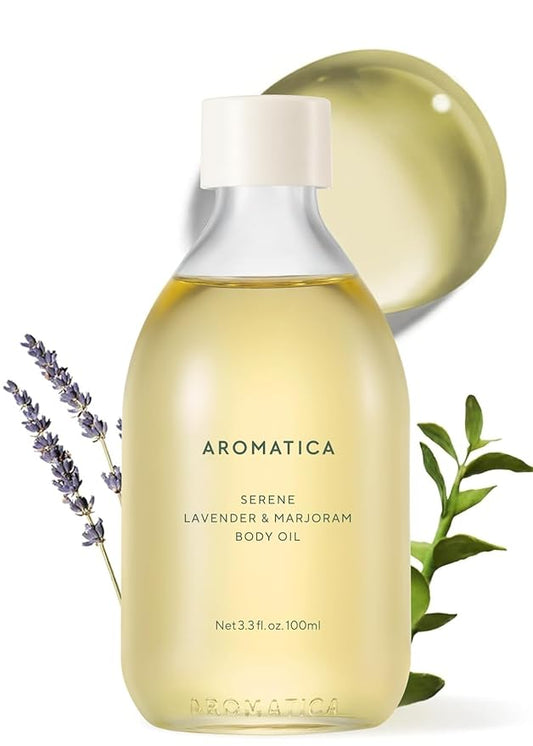 AROMATICA Serene Body Oil Lavender & Marjoram Essential Oil, Aromatherapy Oil, Scented Body Oil, After Shower Natural Oil for Women, Non-Greasy Body Serum, Body Moisturizer for Dry Skin (3.38 fl. oz)