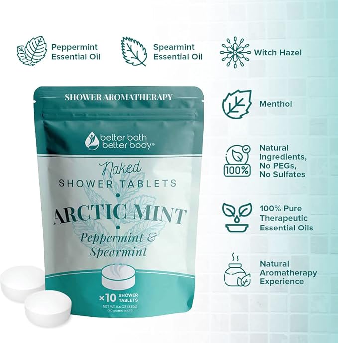 Arctic Mint Shower Tablets (10 Tabs) Natural Scent Formula with Peppermint and Spearmint Essential Oils for Hotel Spa Luxury Shower at Home Made in USA