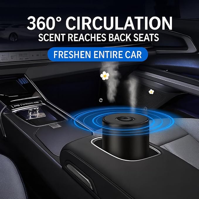 Essential Car Waterless Oil Diffuser: Wireless Rechargeable, Portable Aromatherapy Diffuser with Quiet Mist, Long Battery Life Air Freshener for Home Office Desk, Compact Black Design