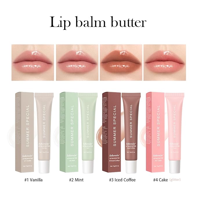Lip Butter Balm for Hydration Shine, Mini Neutrals Set Lip Care Prouct, Moisturizing Tinted Butter Lip Balm Gloss Hydrating Lip Oil for Women (4PCS)
