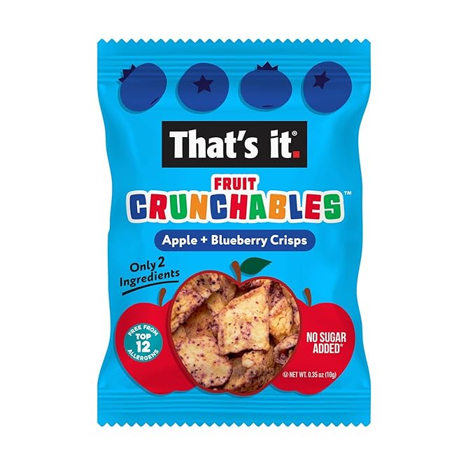 That's it. Fruit Crunchables – 100% Apple + Blueberry Crisps, 15 Pack healthy snacks for kids Plant-Based, Non-GMO, Gluten-Free, No Sugar Added, Healthy Fruit Snacks for Kids & Adults