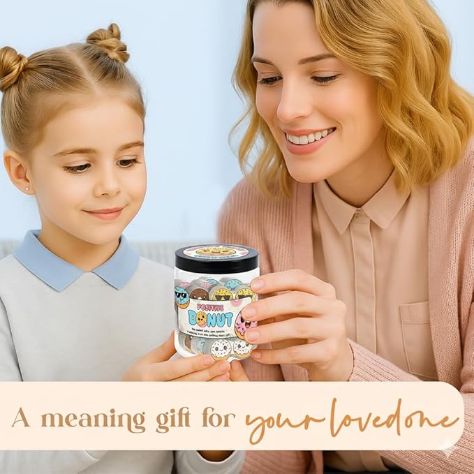 60 Positive Donut Cards Jar, Affirmation Cards for Women, Emotional Support Donuts, Donut Gifts, Donut Themed Gift, Gifts for Women, Teen Girl Gift Trendy Stuff