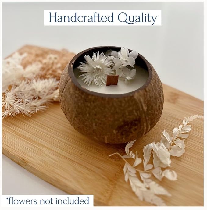 Eco-Friendly Lavender Coconut Shell Candle – 100% Natural Coconut & Soy Wax, Wooden Wick, Hand-Poured, 6oz, Sustainable Handmade Gift