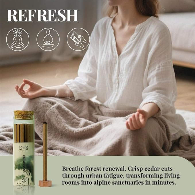 Focus & Purify - Innergy Cedarwood Incense Sticks, Natural Woody Aroma for Home Office