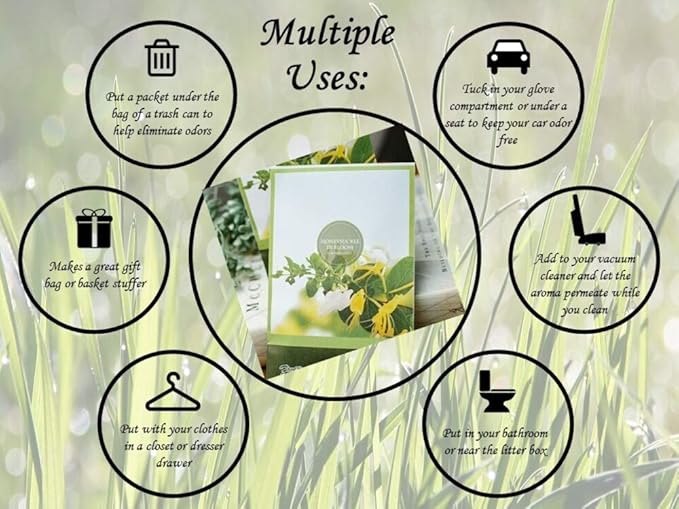 Honeysuckle Scented Sachets Pack of 6, Spring and Summer - Long-Lasting Scented Bags, Home Fragrance, Air Freshener & Deodorizer for Closet, Room, Drawer, or Cars, Made in USA