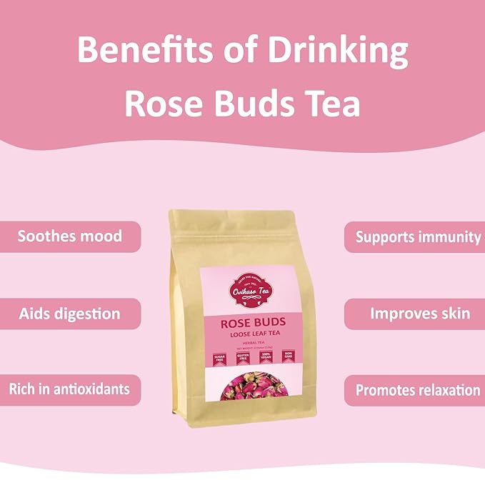 Ovikaso Tea, Dried Rose Buds, 4 oz (300+ Cups), 100% Natural, Direct From Source, Food grade, Non-GMO, No Caffeine, Use in Tea, Baking, Crafts, Cocktail, Wedding, Herbal Tea