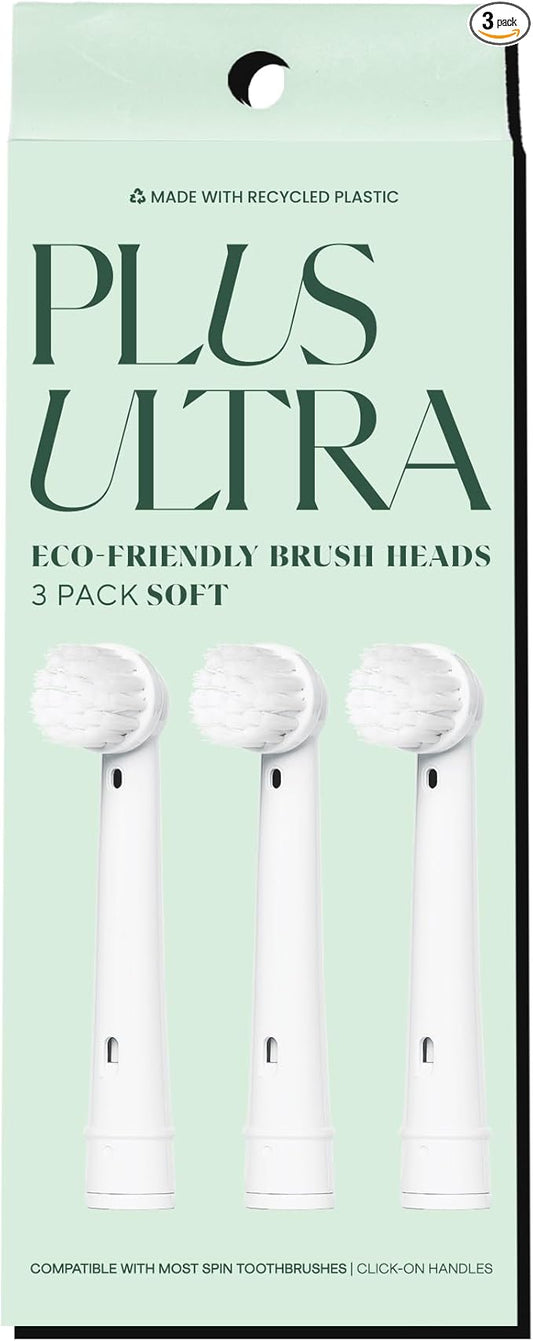 Plus Ultra Eco-Friendly Oral-B Compatible Electric Toothbrush Replacement Heads | 3 Heads Per Pack | Made with Recycled Plastic | Soft Toothbrush for Sensitive Teeth